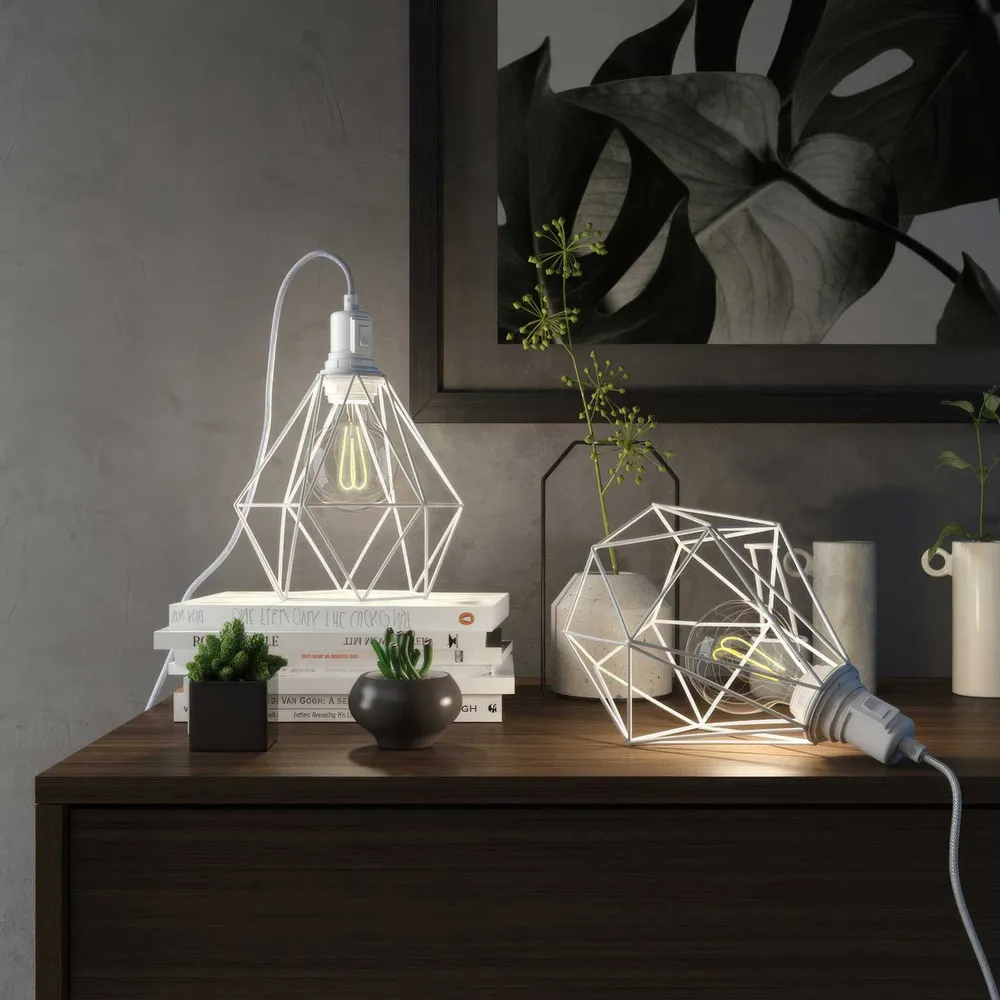 Table Snake - Plug- lamp met Diamond draadlampenkap - Wit