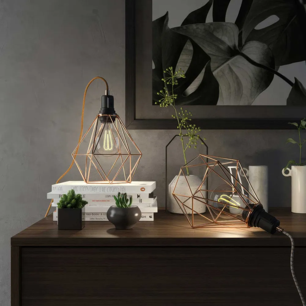Table Snake - Plug- lamp met Diamond draadlampenkap - Koper