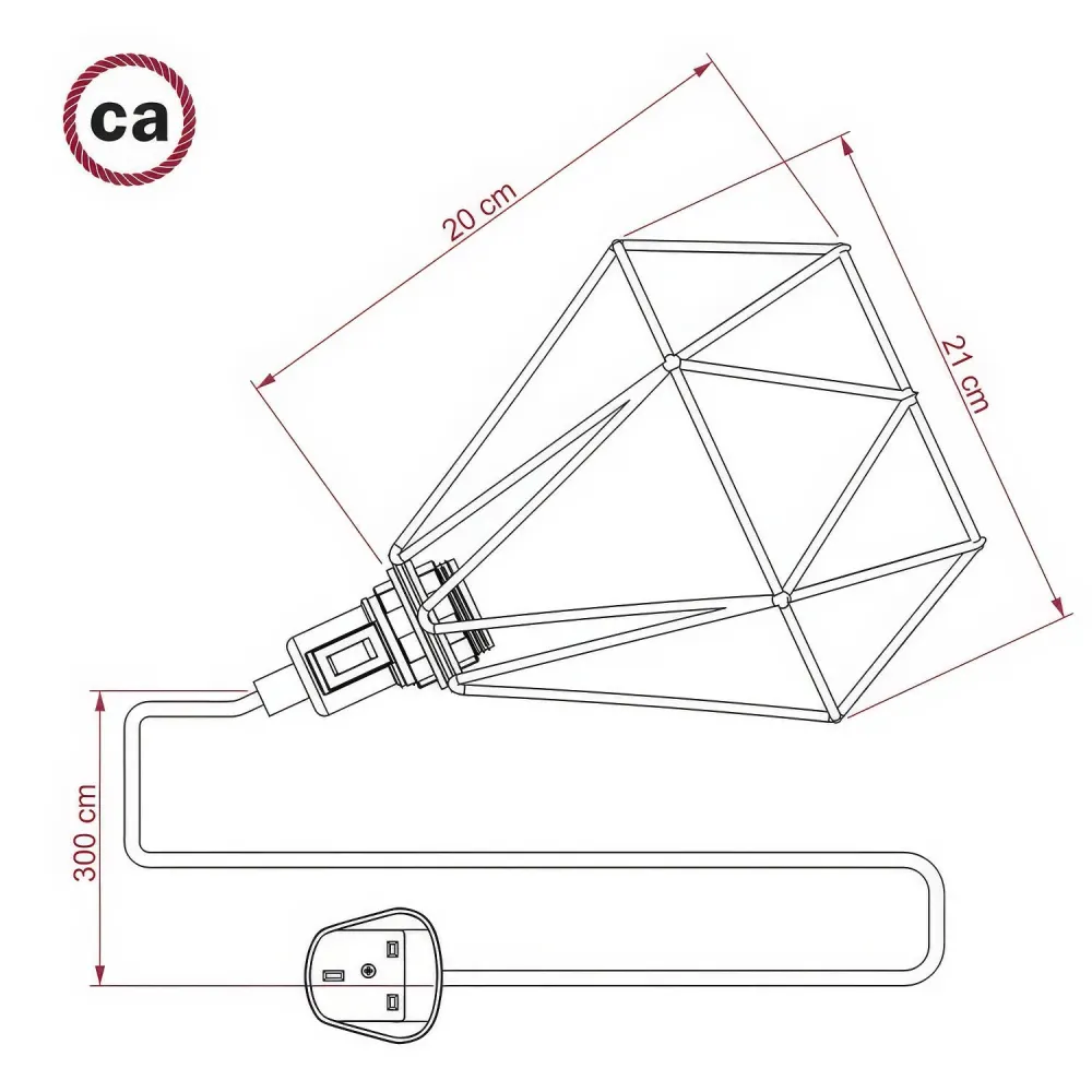 Table Snake - Plug- lamp met UK stekker en Diamond draadlampenkap - Messing