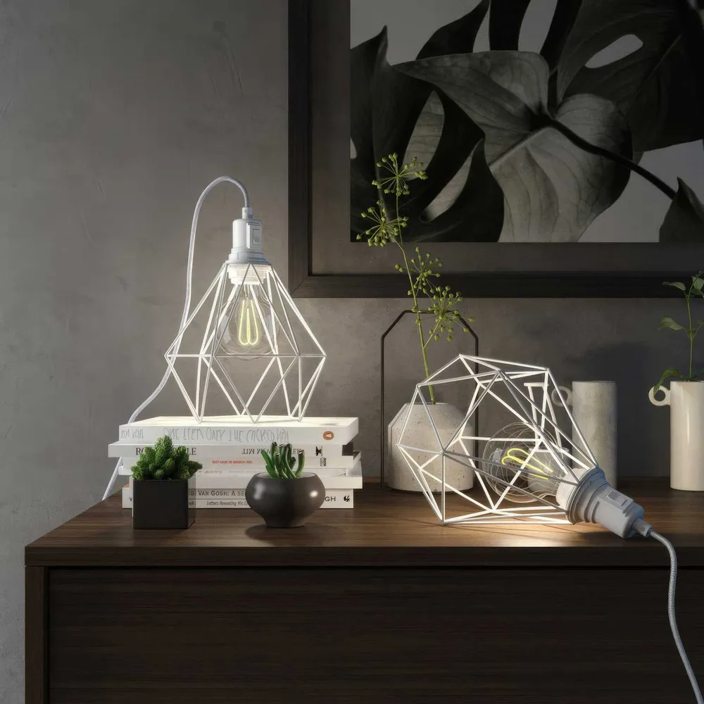 Table Snake - Plug- lamp met UK-stekker en Diamond draadlampenkap - Wit