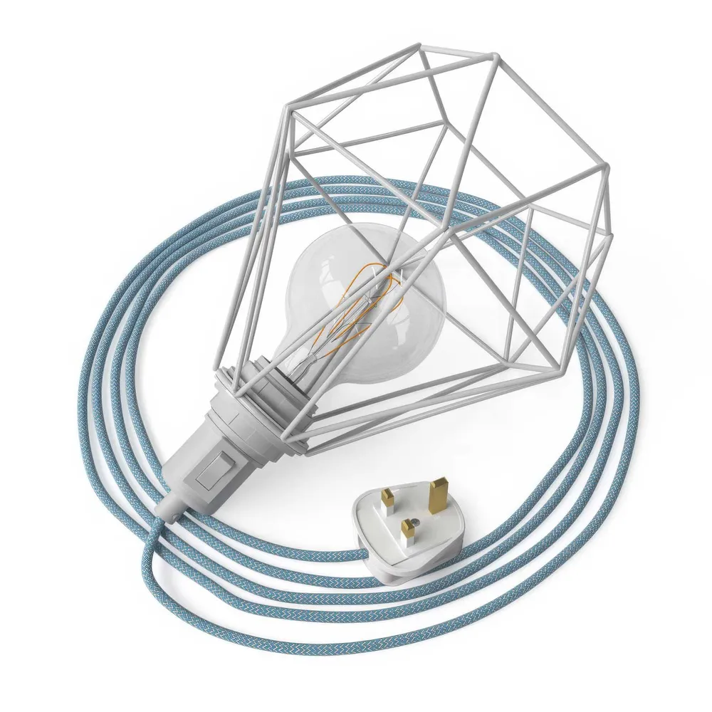 Table Snake - Plug- lamp met UK-stekker en Diamond draadlampenkap - Wit