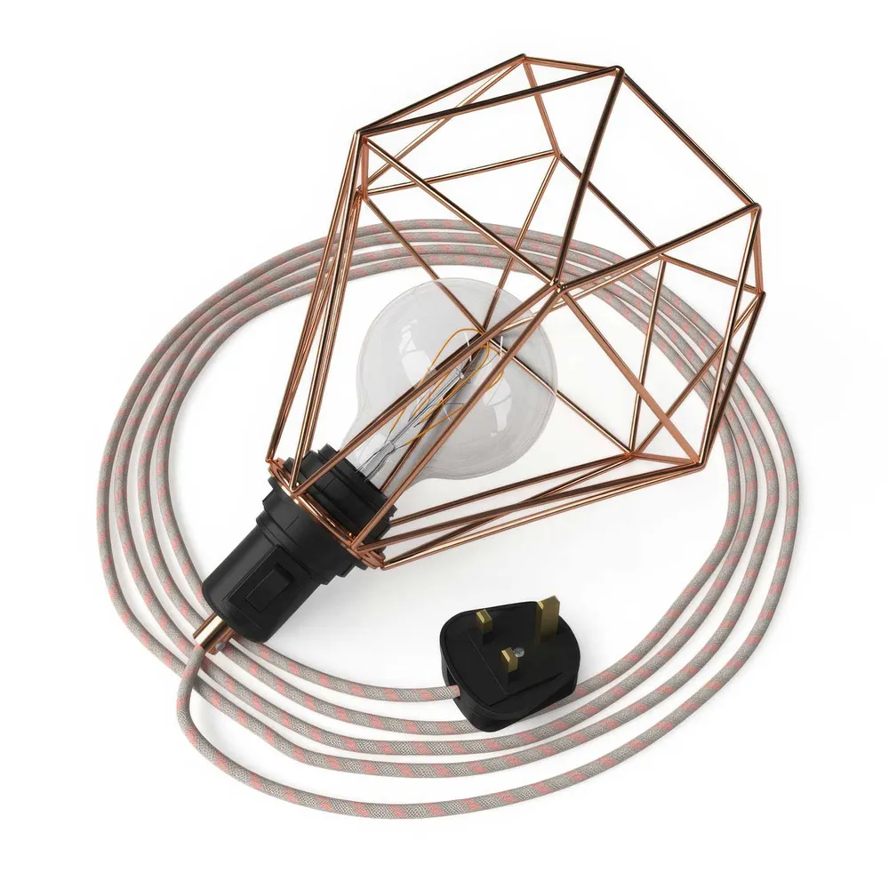 Table Snake - Plug- lamp met UK-stekker en Diamond draadlampenkap - Koper