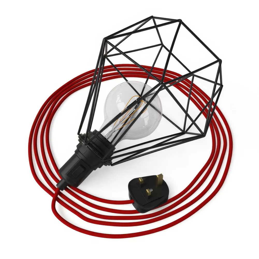 Table Snake - Plug- lamp met UK-stekker en Diamond draadlampenkap - Zwart