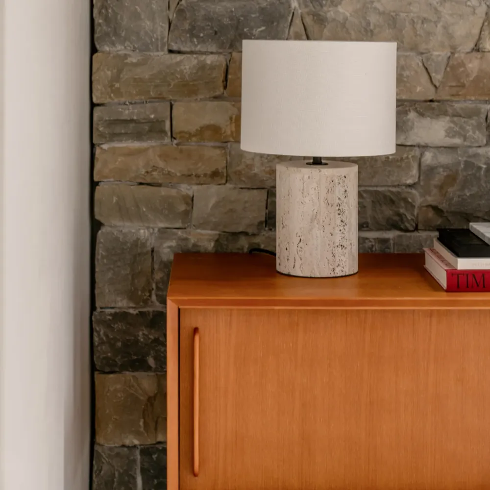 Tafellamp - Auch - Travertin - Wit - H42 cm
