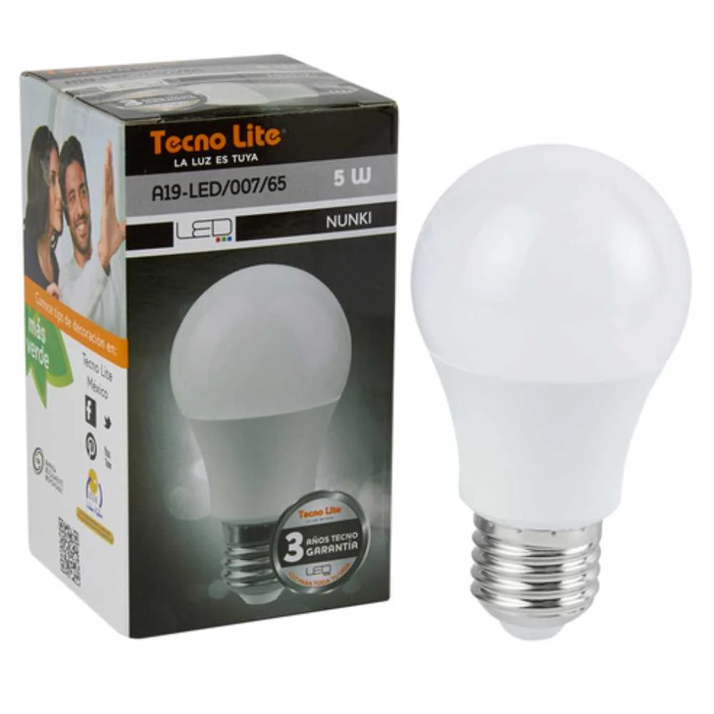 FOCO A19 LED 5 W LUZ DE DIA BASE E27 NO ATENUABLE TECNOLITE