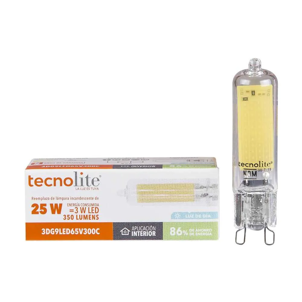 FOCO JCD LED AMPOLLETA 3 W LUZ CALIDA BRILLANTE BASE G9 ATENUABLE 3DG9LED30V300C TECNOLITE