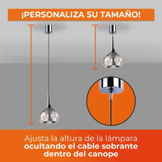 LAMPARA COLGANTE DE CRISTAL 1.31 M DE ALTURA POTENCIA MAX. 60 W 1 BASE E27 NO INCLUYE FOCO TECNOLITE