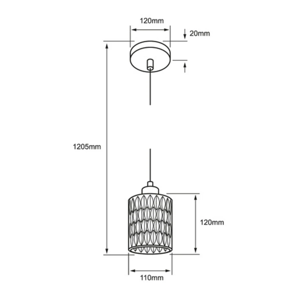 LAMPARA COLGANTE DE CRISTAL 1.70 M DE ALTURA POTENCIA MAX. 60 W 1 BASE E27 NO INCLUYE FOCO 60CTL8360MVCH TECNOLITE