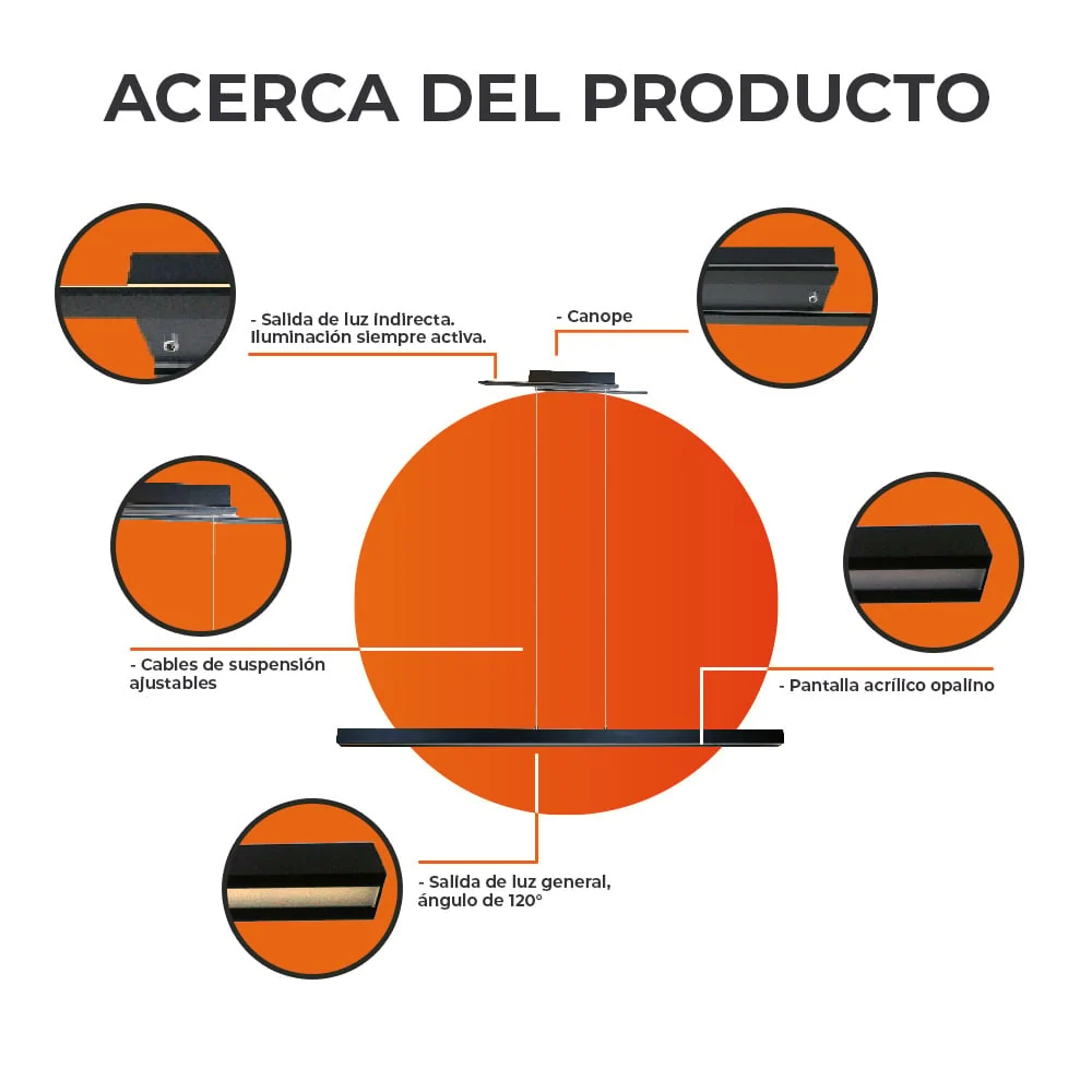 LAMPARA COLGANTE LED 1.50 M DE ALTURA 33 W LUZ CALIDA BRILLANTE DIRECTA-INDIRECTA LED INTEGRADO TECNOLITE
