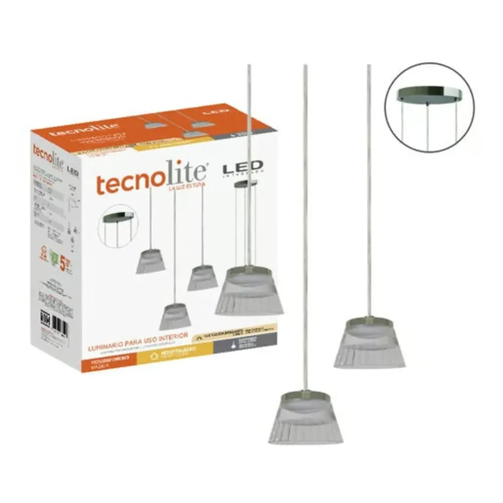 LAMPARA COLGANTE LED DE ACRILICO 1.50 M DE ALTURA 15.5 W LUZ CALIDA BRILLANTE 3 PANTALLAS NO ATENUABLE TECNOLITE
