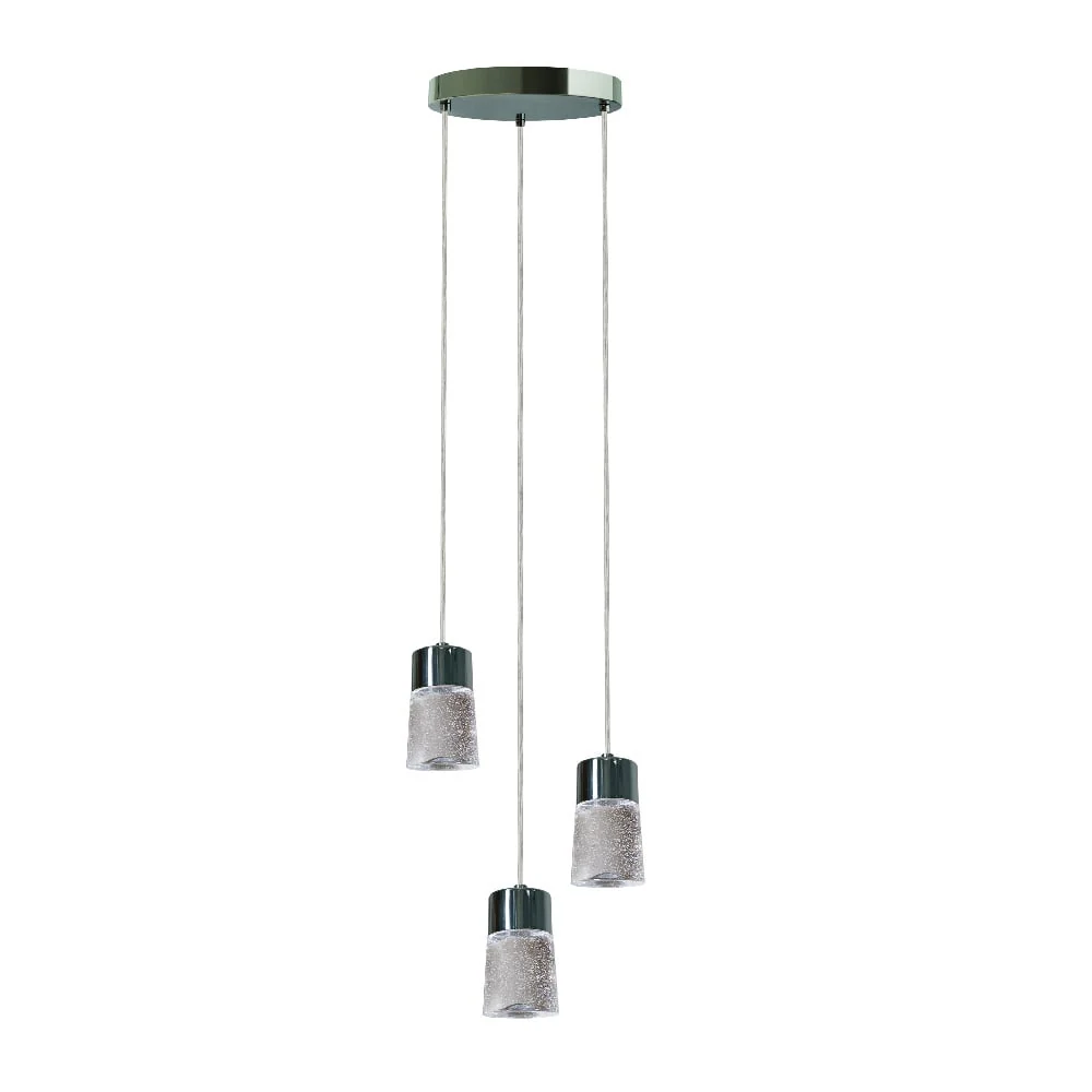LAMPARA COLGANTE LED DE CRISTAL 1.50 M DE ALTURA 15.5 W LUZ CALIDA BRILLANTE 3 PANTALLAS NO ATENUABLE TECNOLITE