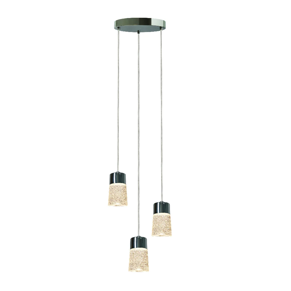 LAMPARA COLGANTE LED DE CRISTAL 1.50 M DE ALTURA 15.5 W LUZ CALIDA BRILLANTE 3 PANTALLAS NO ATENUABLE TECNOLITE