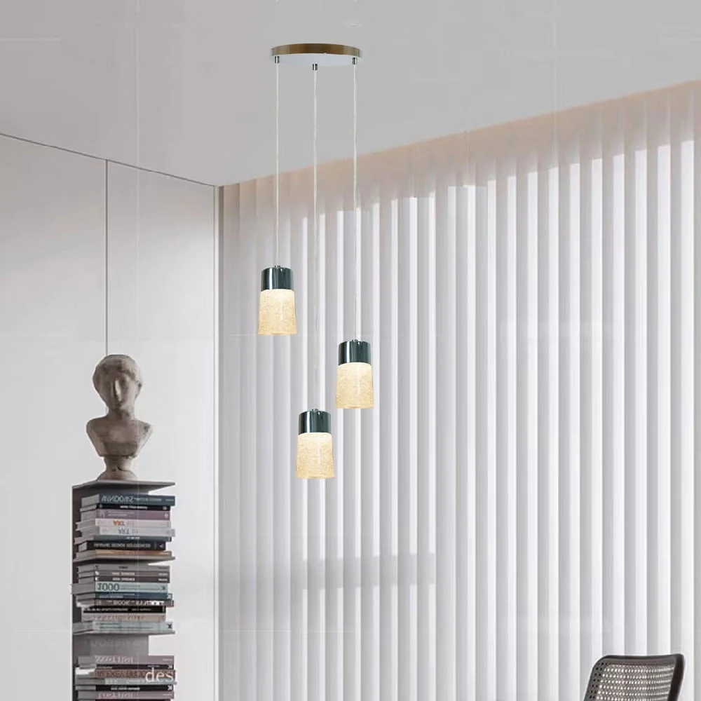 LAMPARA COLGANTE LED DE CRISTAL 1.50 M DE ALTURA 15.5 W LUZ CALIDA BRILLANTE 3 PANTALLAS NO ATENUABLE TECNOLITE