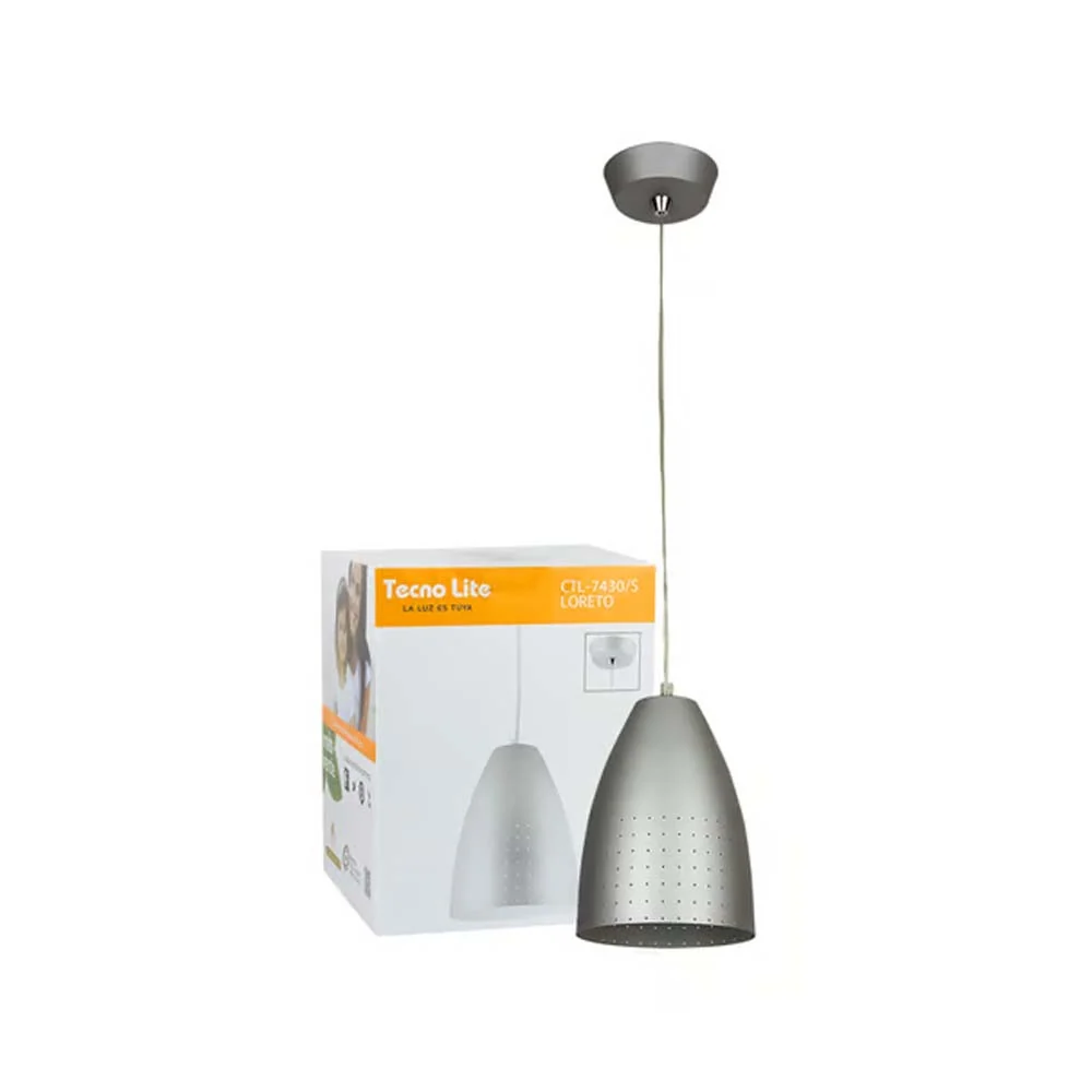 LAMPARA COLGANTE LED DE METAL 1.40 M DE ALTURA BASE E27 POTENCIA MAX. 60 W NO INCLUYE FOCO TECNOLITE
