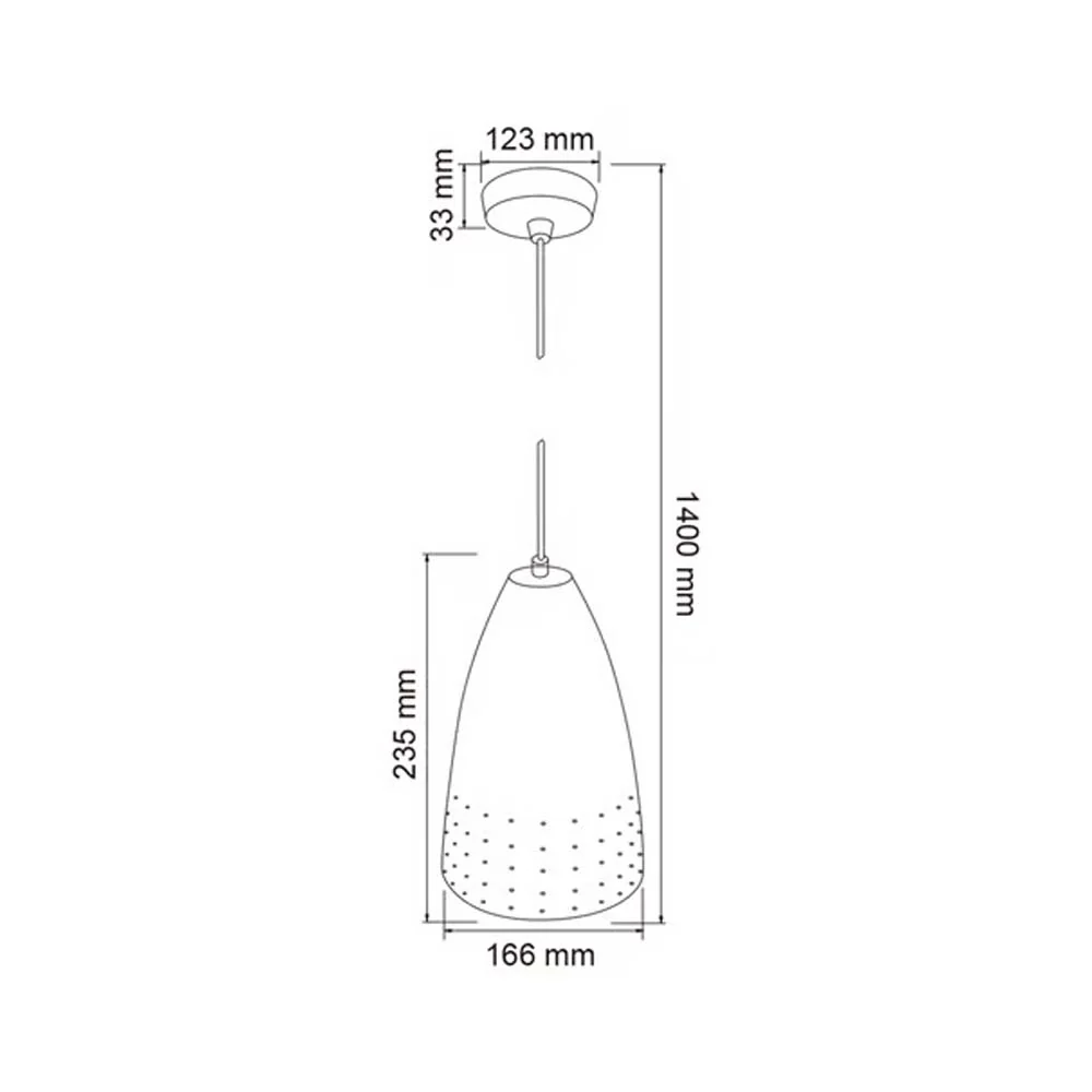 LAMPARA COLGANTE LED DE METAL 1.40 M DE ALTURA BASE E27 POTENCIA MAX. 60 W NO INCLUYE FOCO TECNOLITE