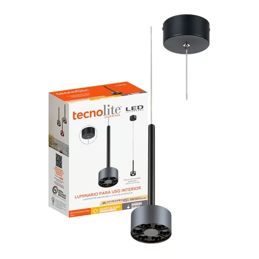 LAMPARA COLGANTE LED DE METAL 1.50 M DE ALTURA 9 W LUZ CALIDA BRILLANTE IRC 90 NO ATENUABLE 09CTLLED8301MV30NG TECNOLITE