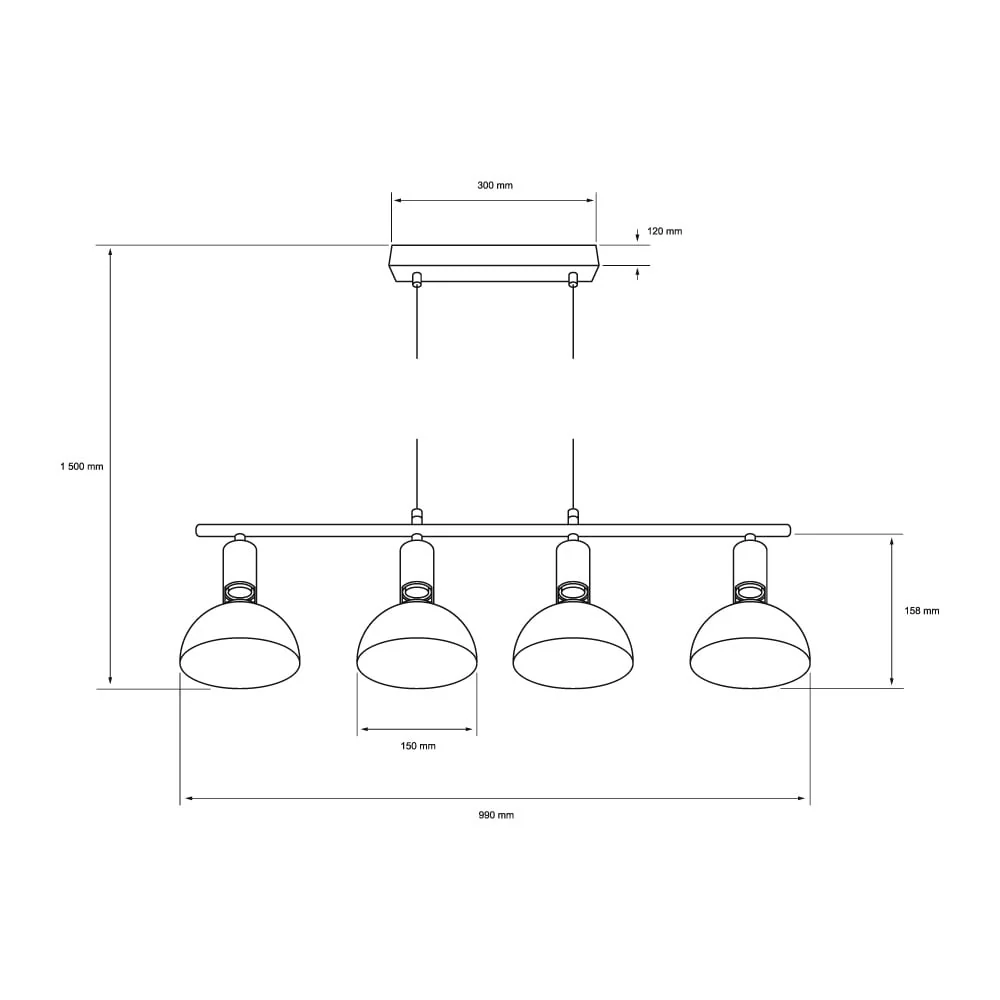 LAMPARA COLGANTE DE METAL 1.50 M DE ALTURA POTENCIA MAX. 240 W 4 BASES E27 NO INCLUYE FOCOS 240CTL8002MVN TECNOLITE