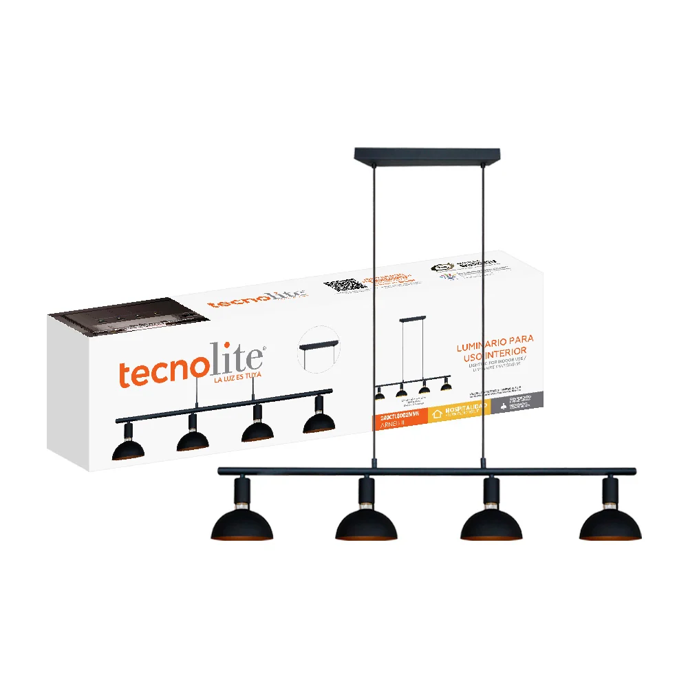 LAMPARA COLGANTE DE METAL 1.50 M DE ALTURA POTENCIA MAX. 240 W 4 BASES E27 NO INCLUYE FOCOS 240CTL8002MVN TECNOLITE