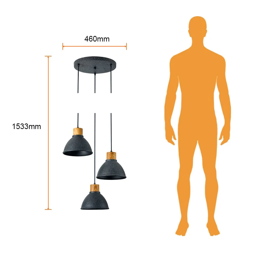 LAMPARA COLGANTE DE METAL 1.53 M DE ALTURA POTENCIA MAX. 180 W 3 BASES E27 NO INCLUYE FOCOS 180CTL3313MVMN TECNOLITE