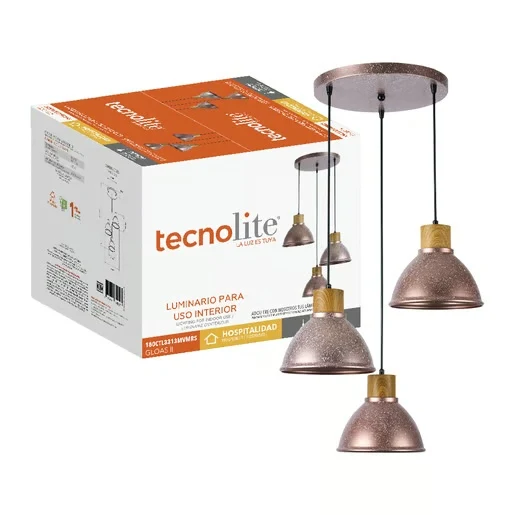 LAMPARA COLGANTE DE METAL 1.53 M DE ALTURA POTENCIA MAX. 180 W 3 BASES E27 NO INCLUYE FOCOS 180CTL3313MVMRS TECNOLITE