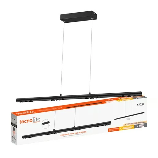 LAMPARA LINEAL COLGANTE LED DE METAL 94 CM DE LONGITUD 43 W LUZ CALIDA BRILLANTE IRC 90 NO ATENUABLE 43CTLLED173MV30N TECN...