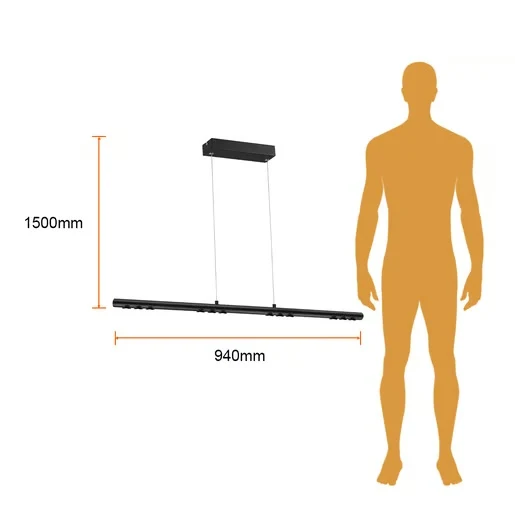 LAMPARA LINEAL COLGANTE LED DE METAL 94 CM DE LONGITUD 43 W LUZ CALIDA BRILLANTE IRC 90 NO ATENUABLE 43CTLLED173MV30N TECN...
