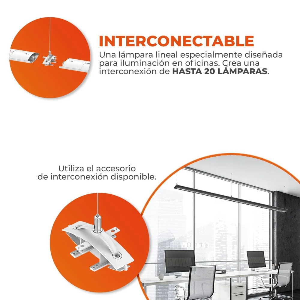 LAMPARA LINEAL LED INTERCONECTABLE 1.16 M 50 W LUZ BLANCA AJUSTABLE UGR