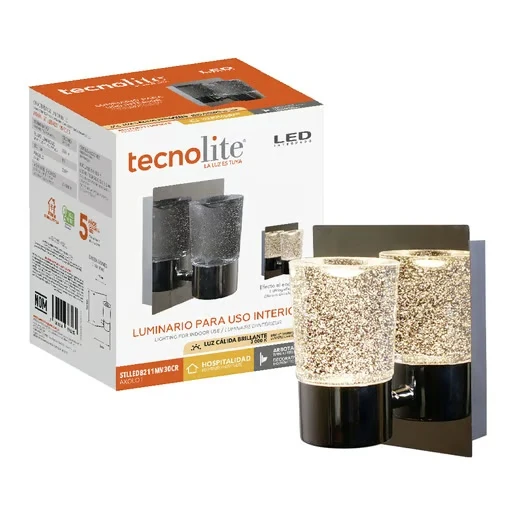 LAMPARA DE PARED ARBOTANTE CRISTAL LED 5.5 W LUZ CALIDA BRILLANTE NO ATENUABLE TECNOLITE