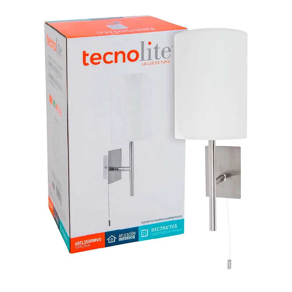 LAMPARA DE PARED ARBOTANTE TELA POTENCIA MAX. 60 W 1 BASE E27 SOBREPONER NO INCLUYE FOCO TECNOLITE