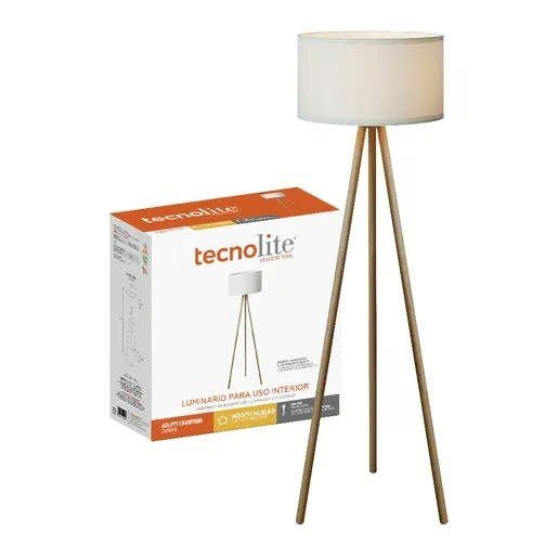 LAMPARA DE PIE TRIPODE DE MADERA POTENCIA MAX. 60 W BASE E27 NO INCLUYE FOCO TECNOLITE