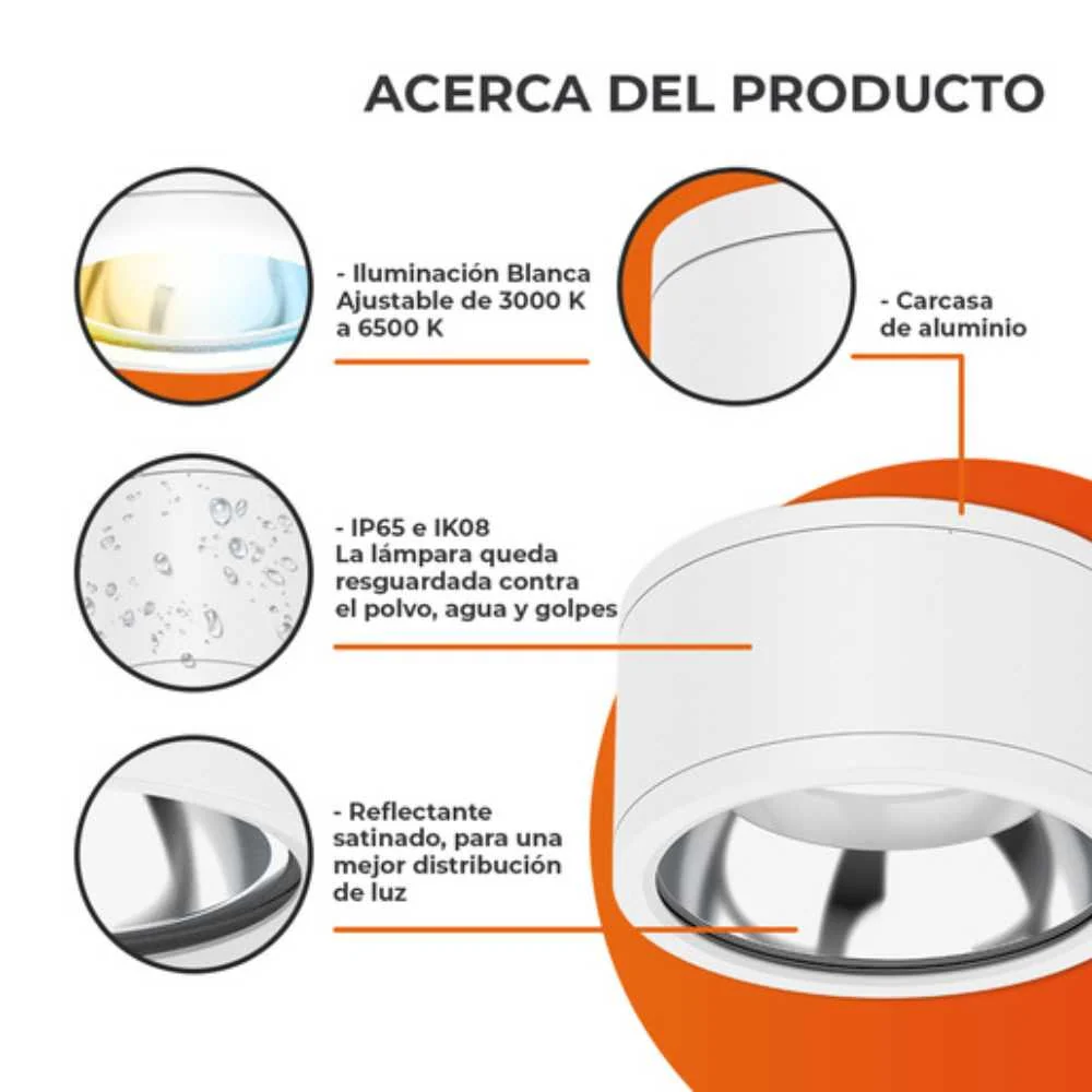LAMPARA PLAFON LED TECHO 35 W LUZ BLANCA CONFIGURABLE IP65 IK08 INTERIOR Y EXTERIOR LED INTEGRADO 35PTLLED1142MVCCTB TECNO...