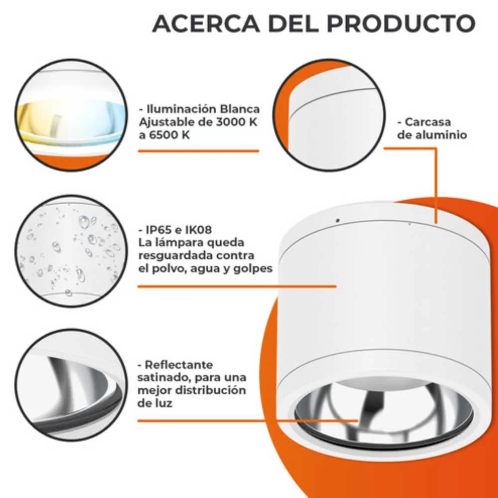 LAMPARA PLAFON LED TECHO 25 W LUZ BLANCA CONFIGURABLE IP65 IK08 INTERIOR Y EXTERIOR LED INTEGRADO 25PTLLED1141MVCCTB TECNO...