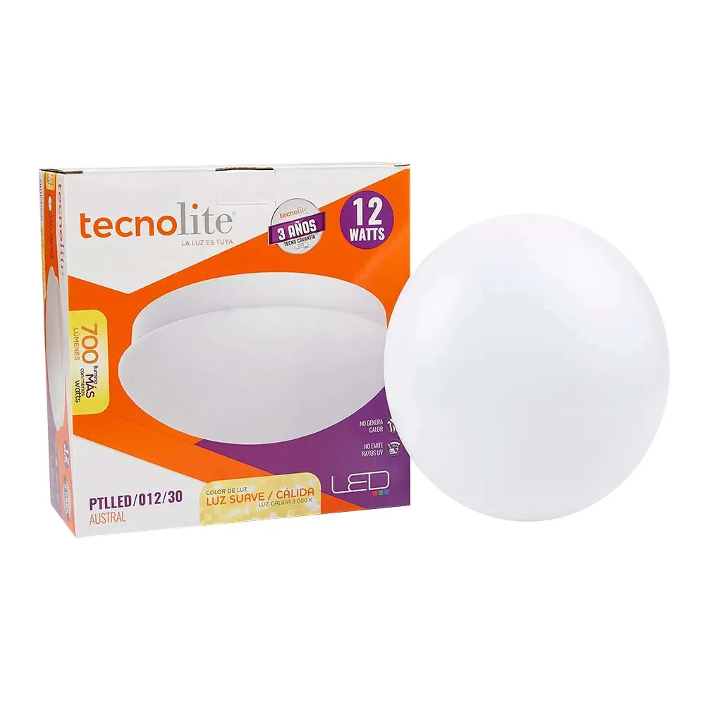 LAMPARA PLAFON LED TECHO 12 W LUZ CALIDA BRILLANTE INTERIORES NO ATENUABLE LED INTEGRADO PTLLED/012/30 TECNOLITE