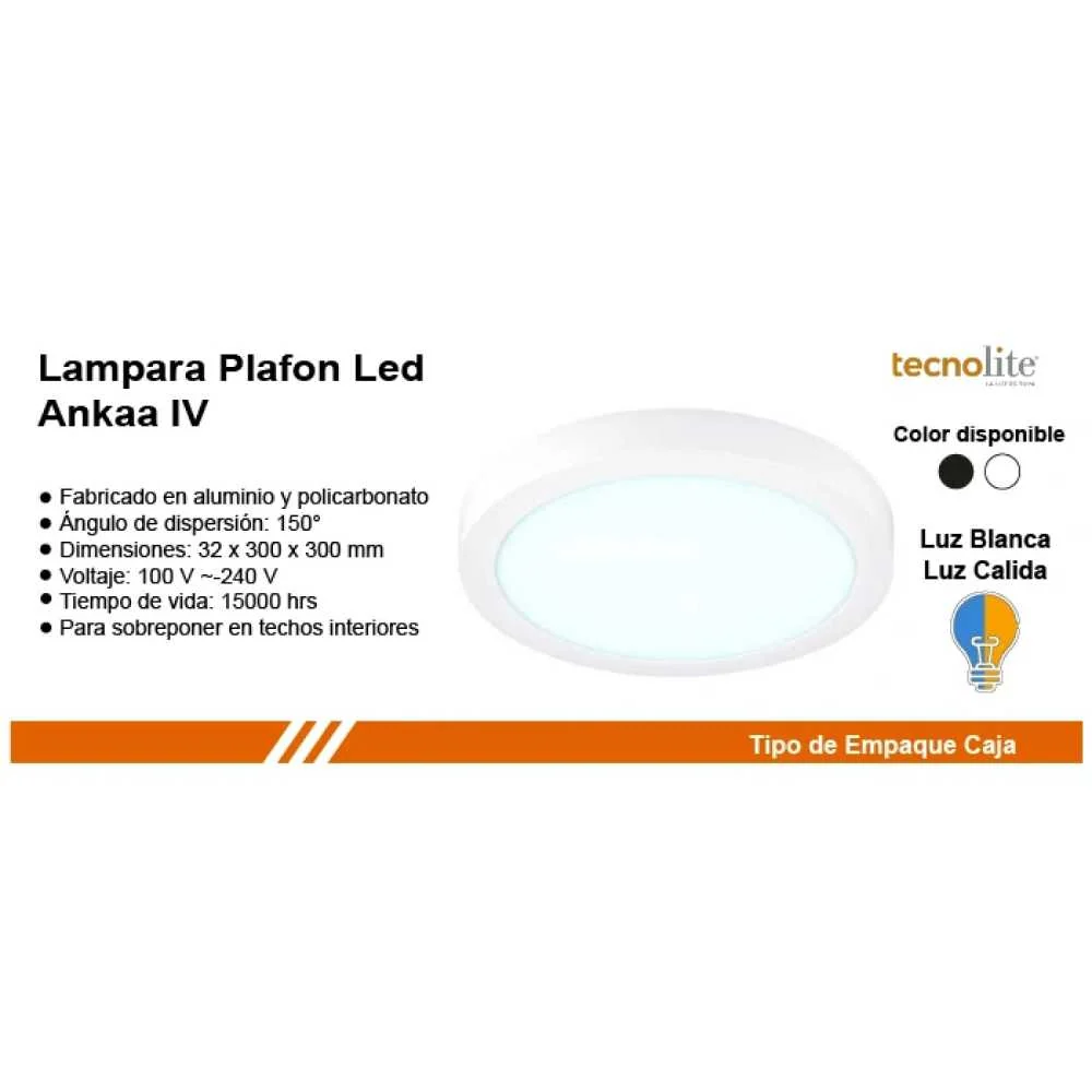 LAMPARA PLAFON LED TECHO 24 W LUZ CALIDA BRILLANTE INTERIORES NO ATENUABLE LED INTEGRADO 24PTLLEDR30MVB TECNOLITE