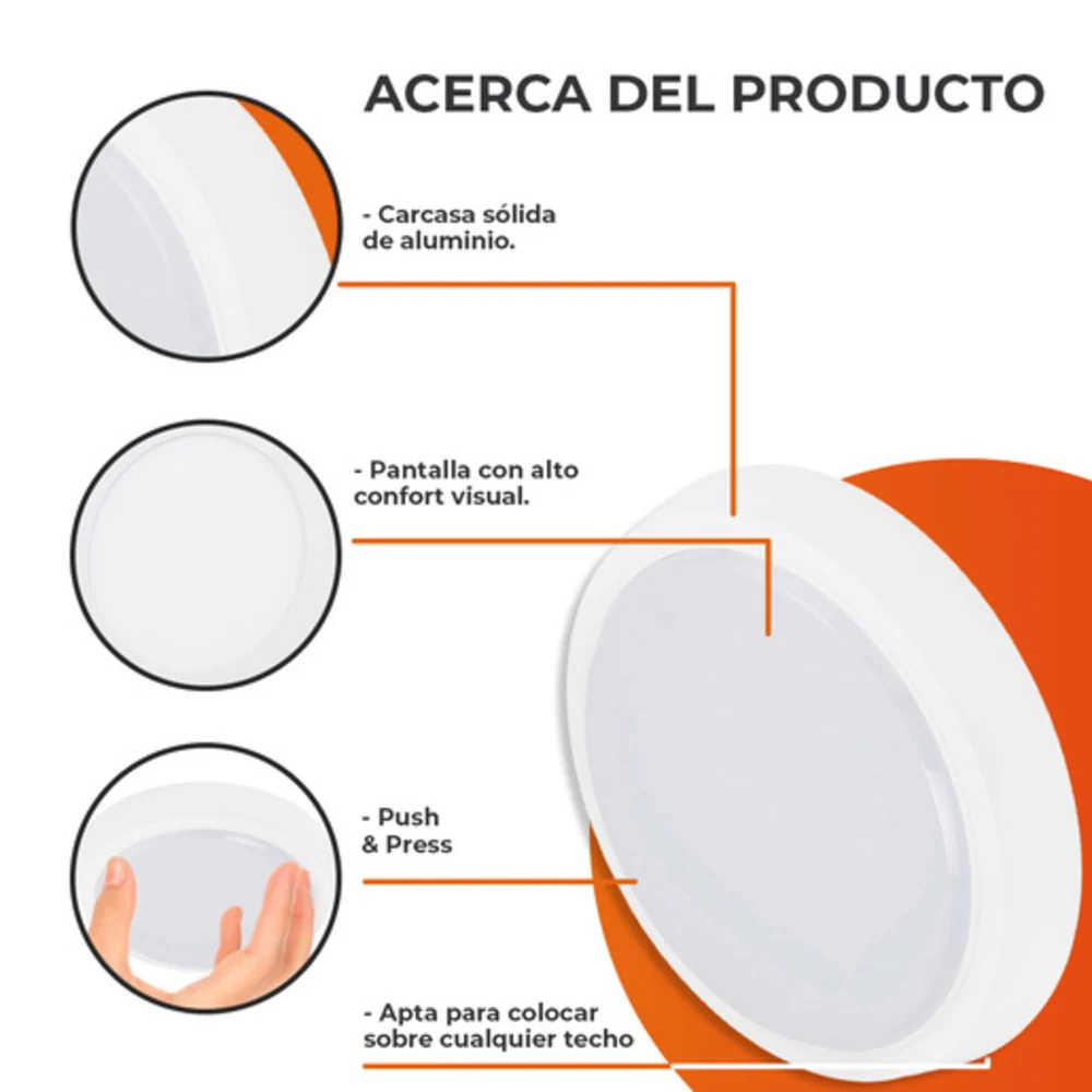 LAMPARA PLAFON LED TECHO 10 W LUZ DE DIA INTERIORES NO ATENUABLE LED INTEGRADO PTLLED-1010/65 TECNOLITE