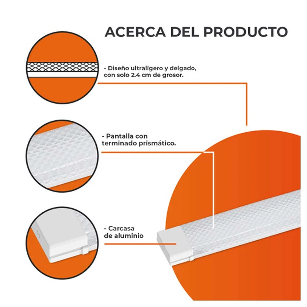 LAMPARA REGLETA LED 1.20 M SOBREPONER 36 W LUZ DE DIA NO ATENUABLE LED INTEGRADO 36FLCPLED120MV65B TECNOLITE