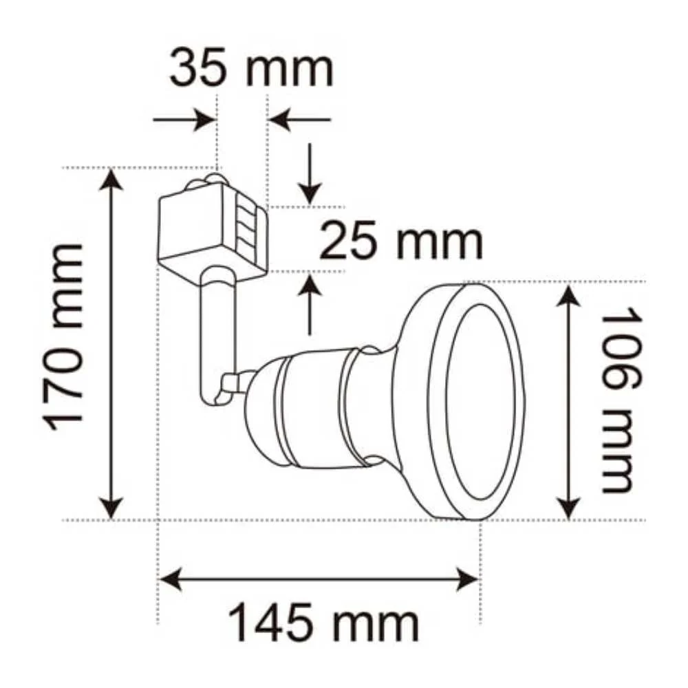 LAMPARA SPOT DE RIEL DIRIGIBLE POTENCIA MAX. 75 W BASE E27 INTERIORES NO INCLUYE FOCO 75YS397MVB TECNOLITE