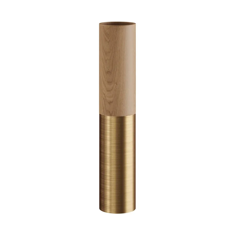 Tub-E14, houten en metalen buis voor spot met dubbele ring E14 fitting - Neutraal en satijnbrons
