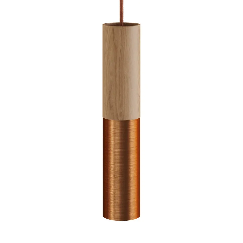 Tub-E14, houten en metalen buis voor spot met fitting met dubbele ring E14 - Neutraal en Mat Koper