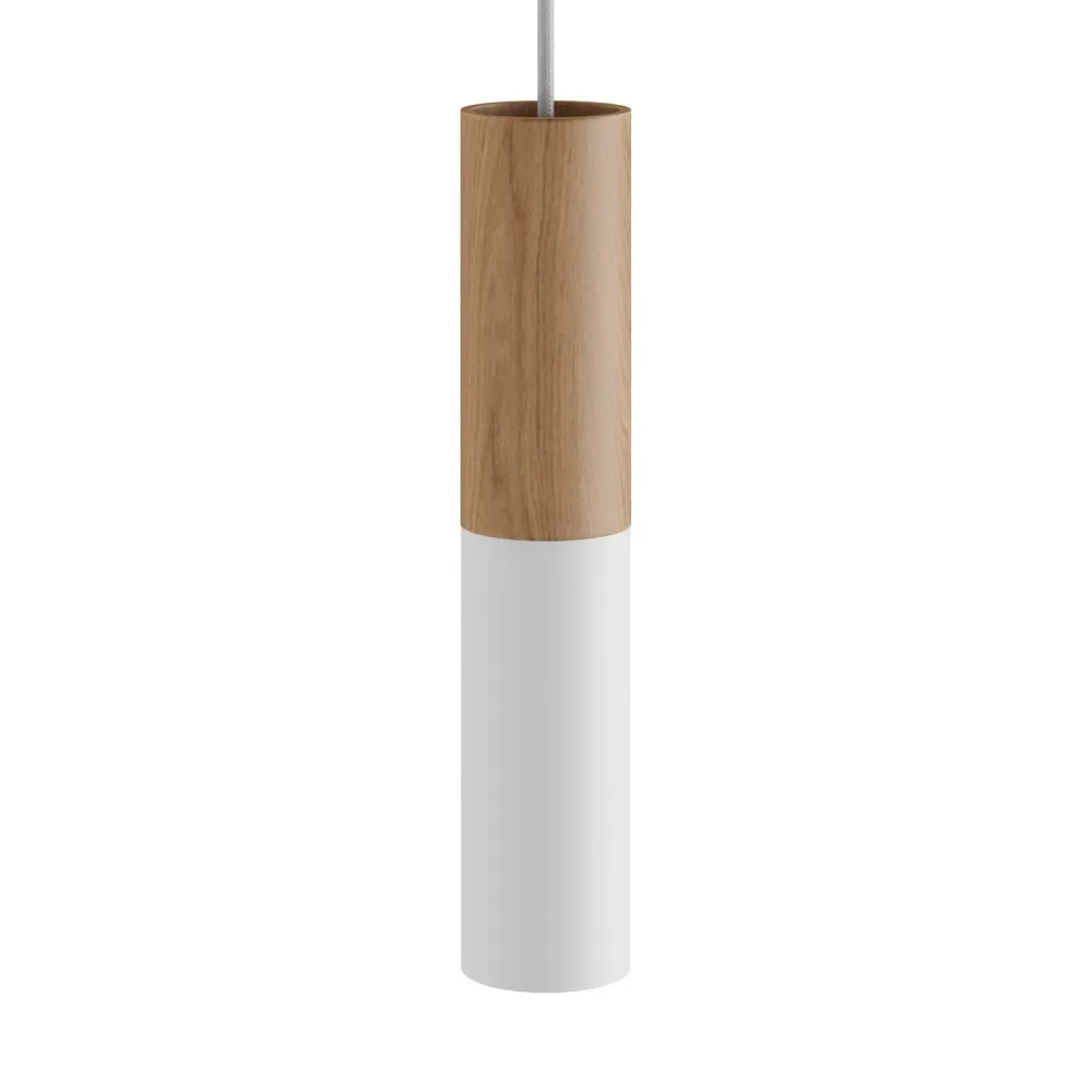 Tub-E14, houten en metalen buis voor spot met fitting met dubbele ring E14 - Neutraal en mat wit