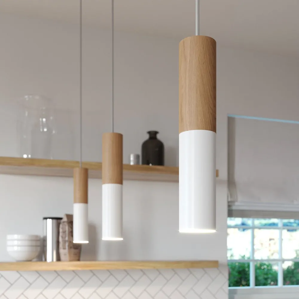 Tub-E14, houten en metalen buis voor spot met fitting met dubbele ring E14 - Neutraal en mat wit