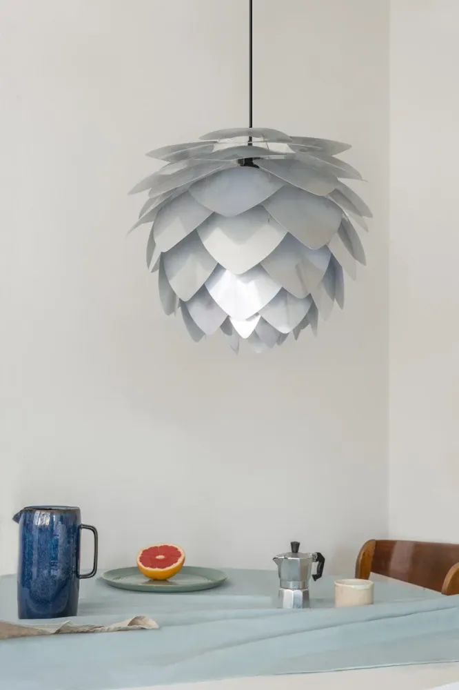 Umage Silvia Medium hanglamp brushed steel - met koordset zwart - Ø 50 cm