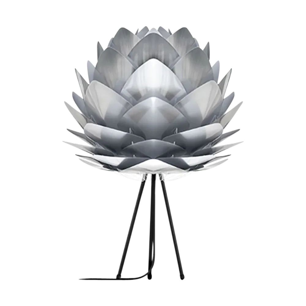 Umage Silvia Medium tafellamp brushed steel - met tripod zwart - Ø 50 cm