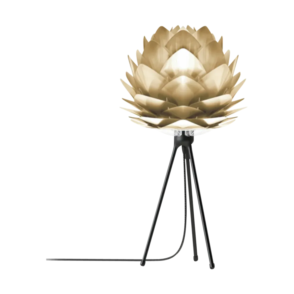 Umage Silvia Mini tafellamp brushed brass - met tripod zwart - Ø 32 cm