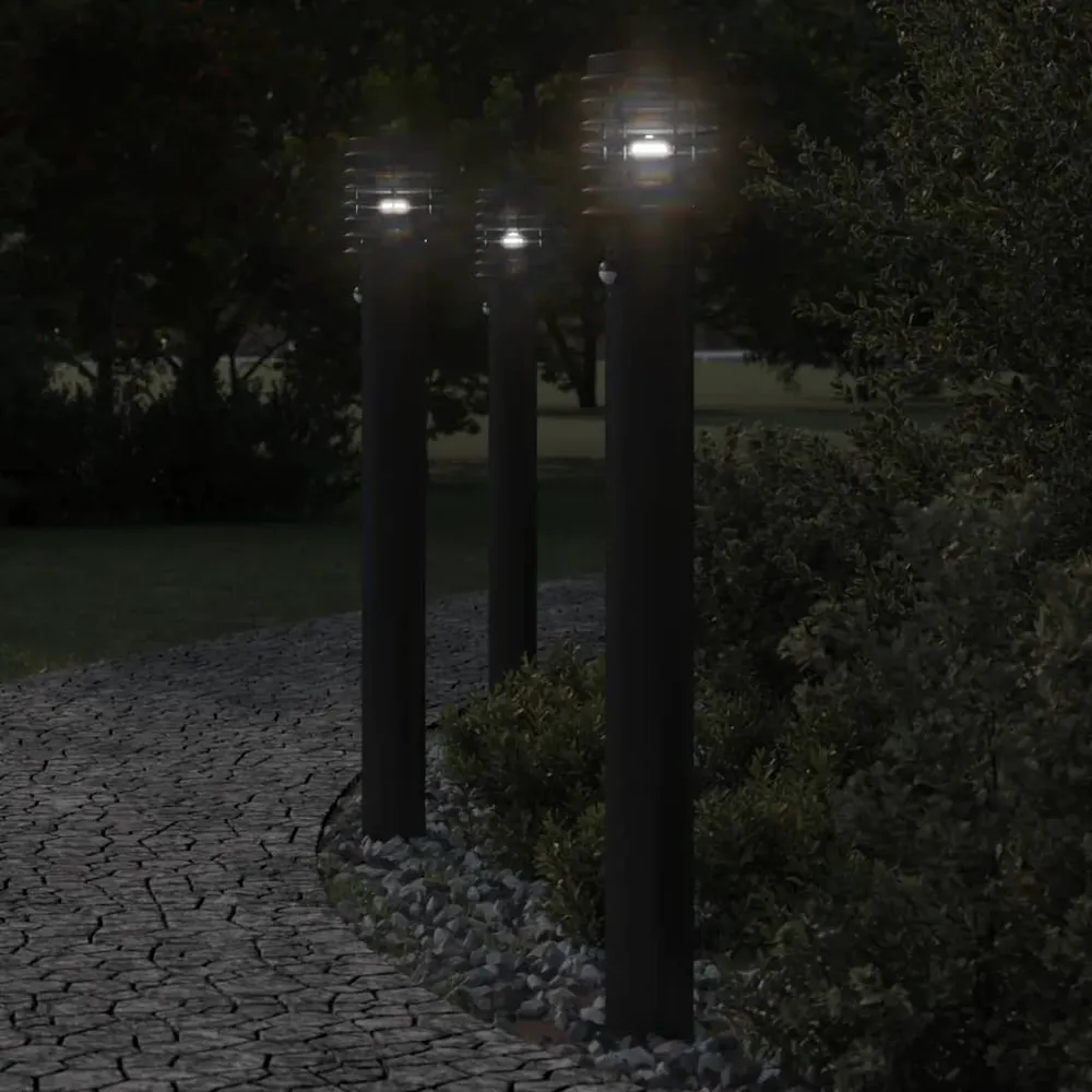 Buitenvloerlampen 3 st met sensors 110 cm roestvrijstaal zwart vidaXL