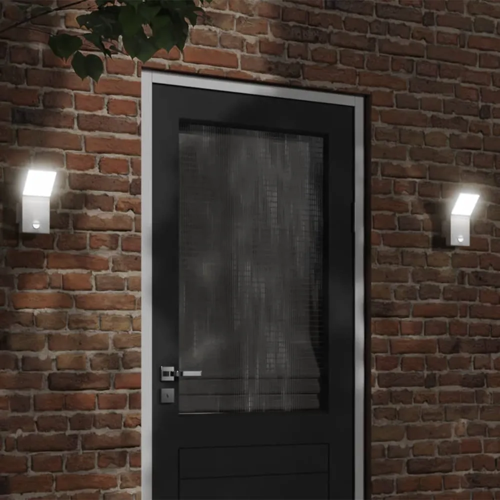 Buitenwandlampen 2 st LED met sensors gegoten aluminium wit vidaXL
