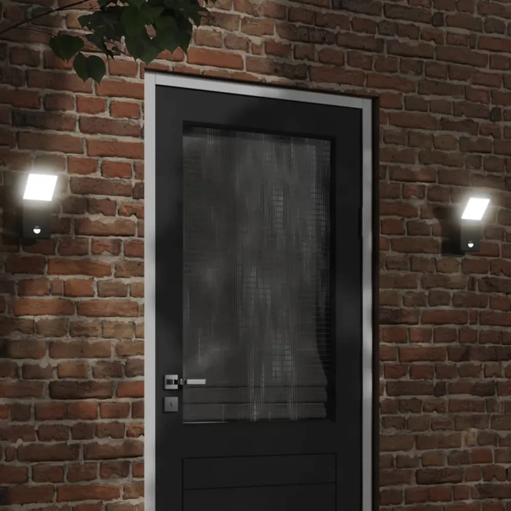 Buitenwandlampen 2 st LED met sensors gegoten aluminium zwart vidaXL