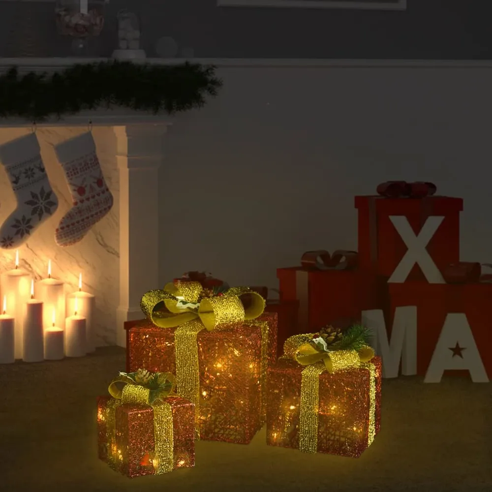Kerstdecoratie geschenkdozen 3 st binnen/buiten rood vidaXL