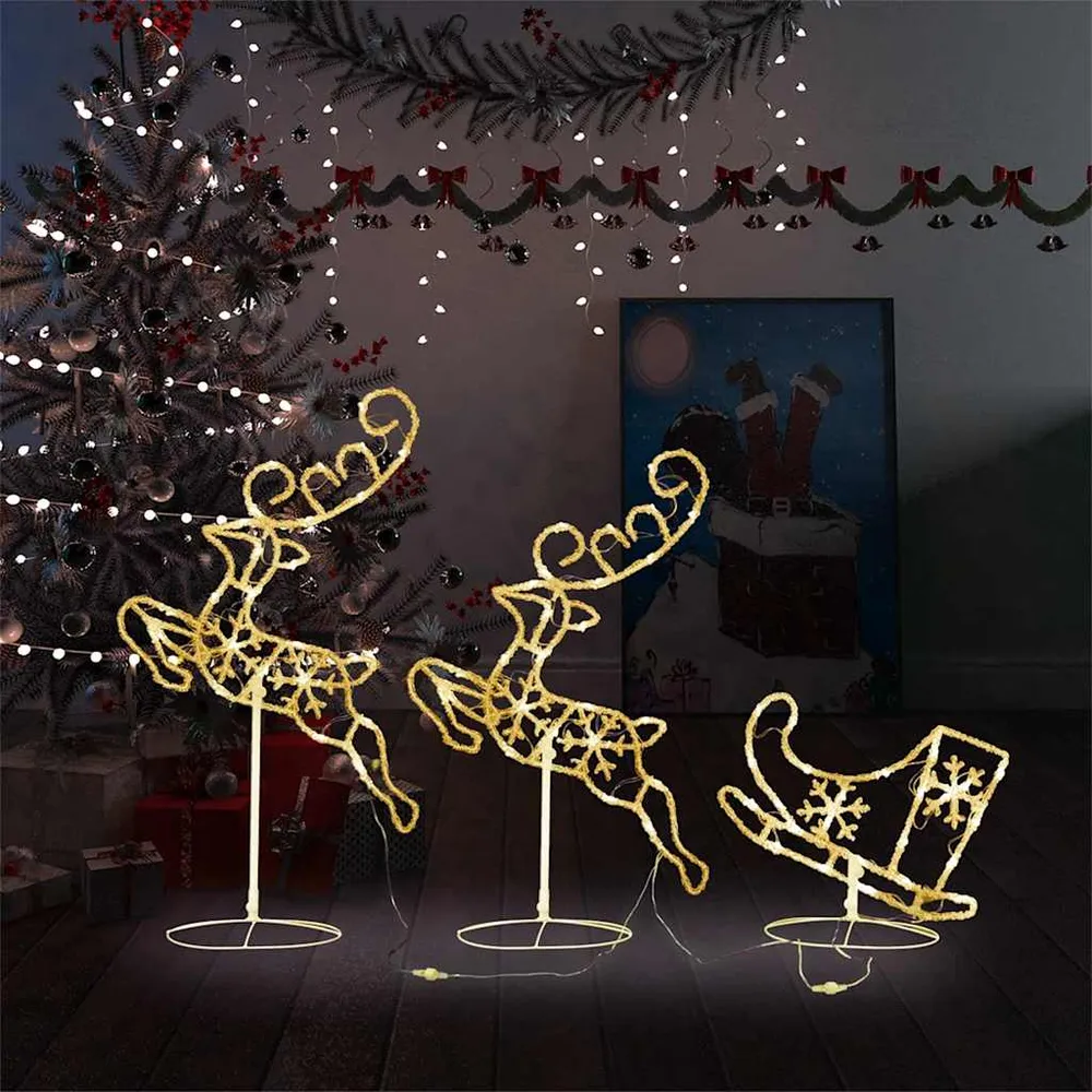 Kerstdecoratie rendieren en slee 260x21x87 cm acryl warmwit vidaXL
