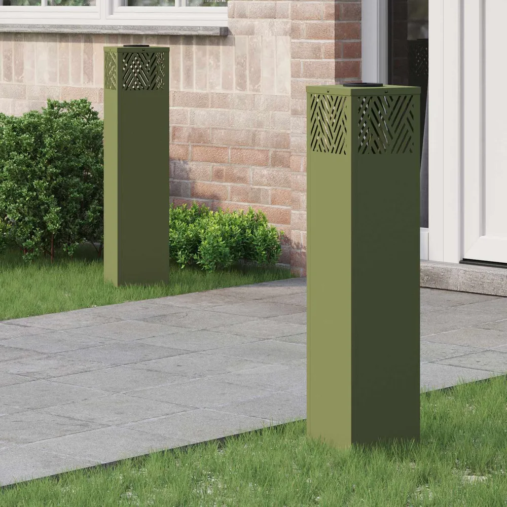 Solar LED Pad Licht 2 pcs Olijf Groen Koudgewalst staal vidaXL